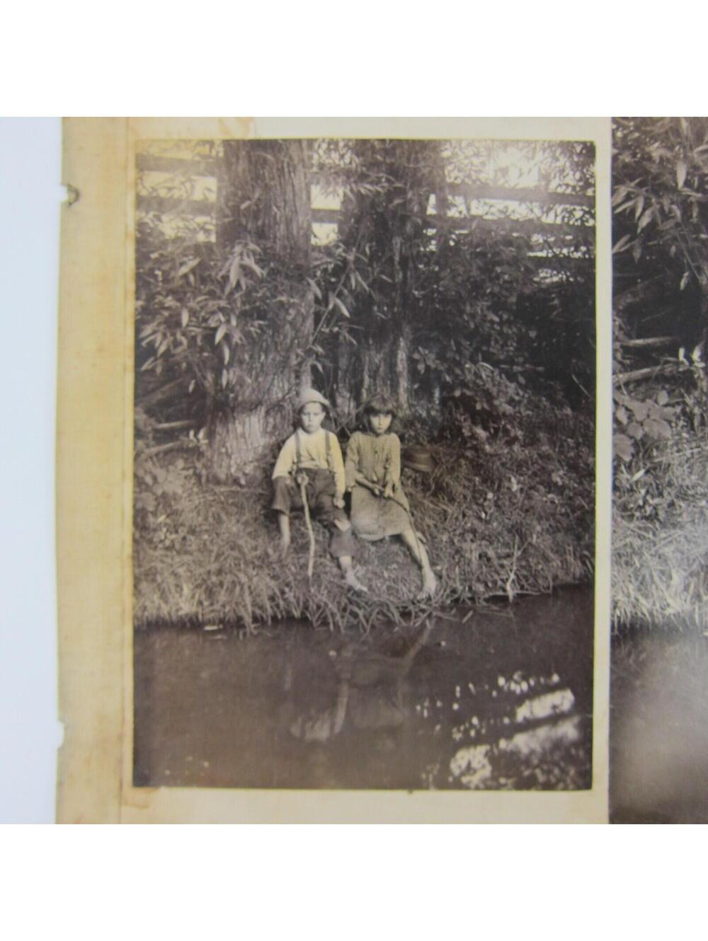 Antique Photographs 1880s Children Boy & Girl at Creek Ride Donkey Cart Lot of 4 - Picture 2 of 12